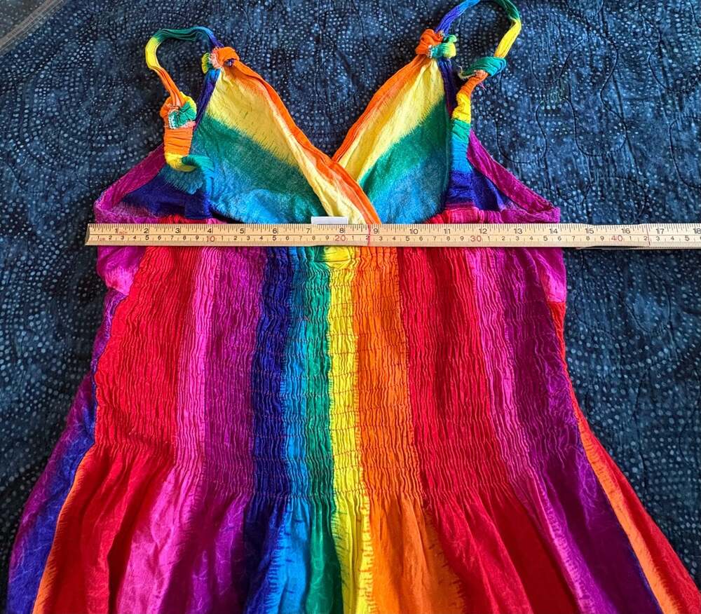 Romchard Rainbow Striped Crinkle Fabric V-Neck Sundress - Picture 6 of 14